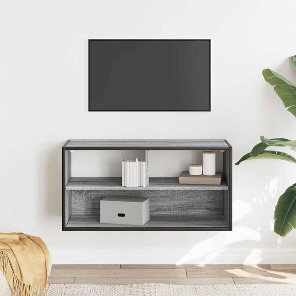 Szürke sonoma színű szerelt fa és fém TV-szekrény 80x31x39,5 cm