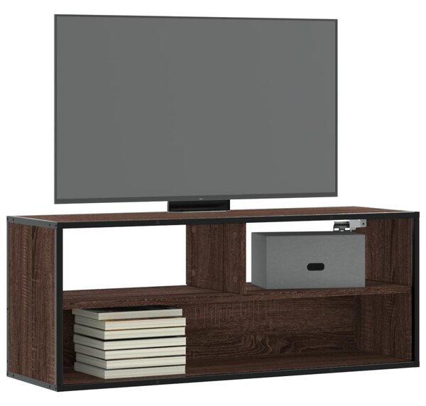 Barna tölgy színű szerelt fa és fém TV-szekrény 100x31x39,5 cm