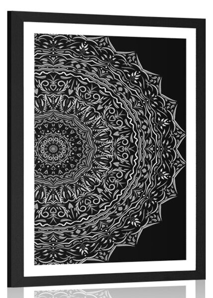 Poszter paszportuval Mandala vintage stílusban fekete fehérben