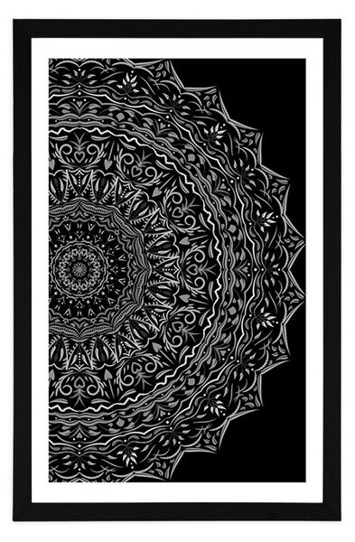 Poszter paszportuval Mandala vintage stílusban fekete fehérben