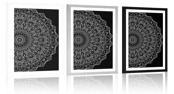 Poszter paszportuval Mandala vintage stílusban fekete fehérben