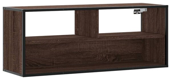 Barna tölgy színű szerelt fa és fém TV-szekrény 100x31x39,5 cm