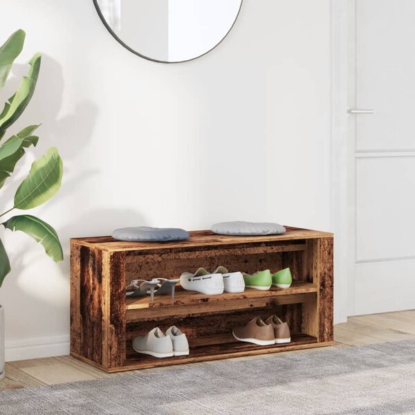 Antik fa színű szerelt fa cipőtároló pad 100 x 35 x 45 cm