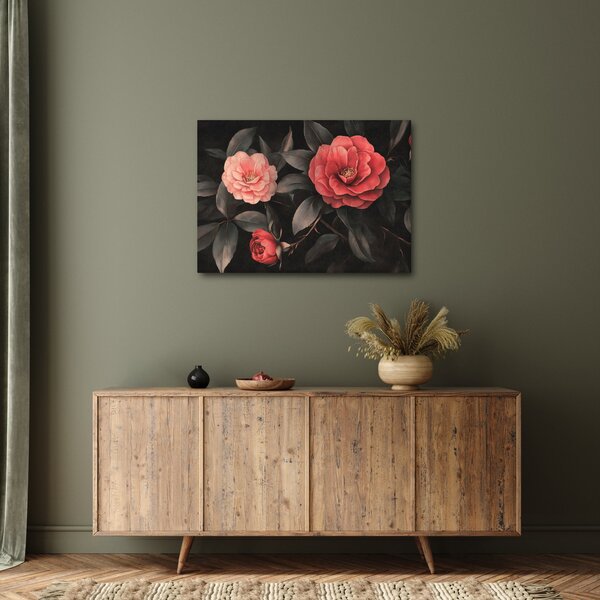 Kép - Vörös virágok sötét háttér előtt (70x50 cm)