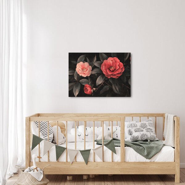 Kép - Vörös virágok sötét háttér előtt (70x50 cm)