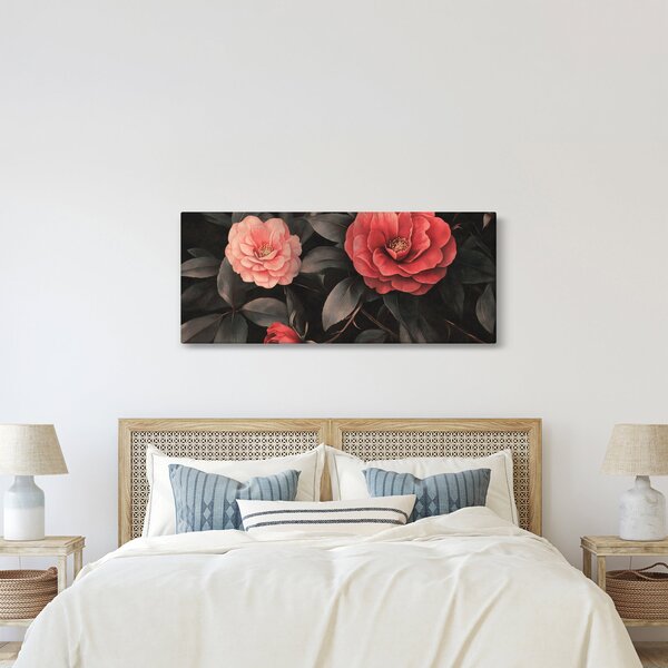 Kép - Vörös virágok sötét háttér előtt (120x50 cm)