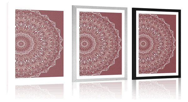 Poszter paszportuval Mandala vintage stílusban rózsaszínben