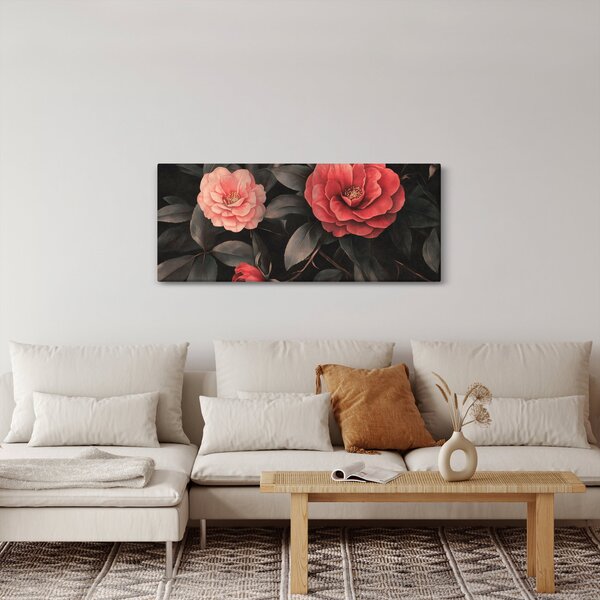 Kép - Vörös virágok sötét háttér előtt (120x50 cm)