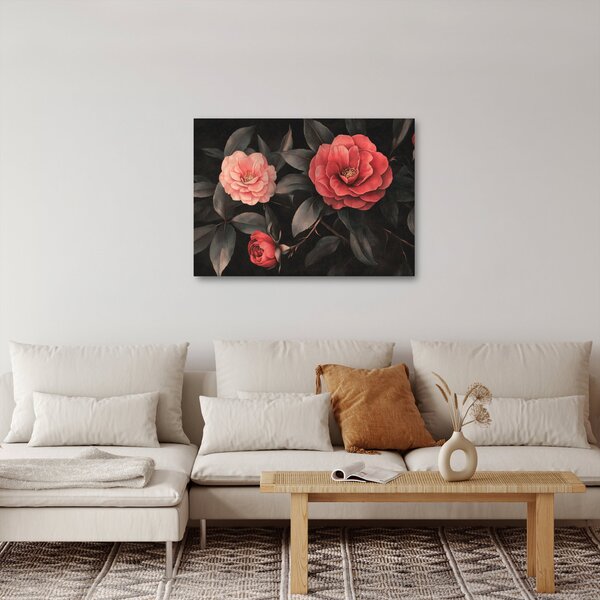 Kép - Vörös virágok sötét háttér előtt (70x50 cm)