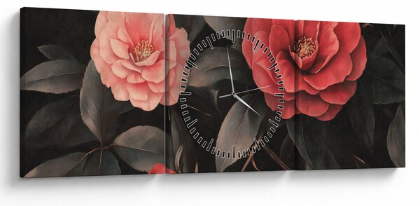 Kép - Vörös virágok sötét háttér előtt (órával) (90x30 cm)