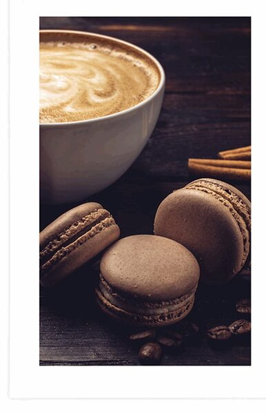Poszter paszportuval kávé és csokis macaroons