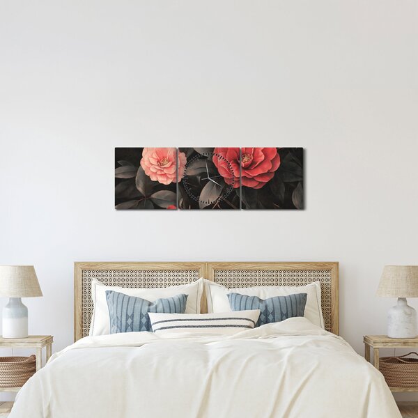 Kép - Vörös virágok sötét háttér előtt (órával) (90x30 cm)