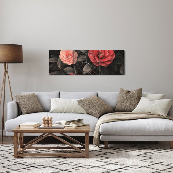 Kép - Vörös virágok sötét háttér előtt (órával) (90x30 cm)