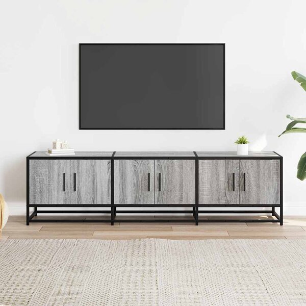 Szürke sonoma színű szerelt fa és fém TV-szekrény 150x35x41 cm