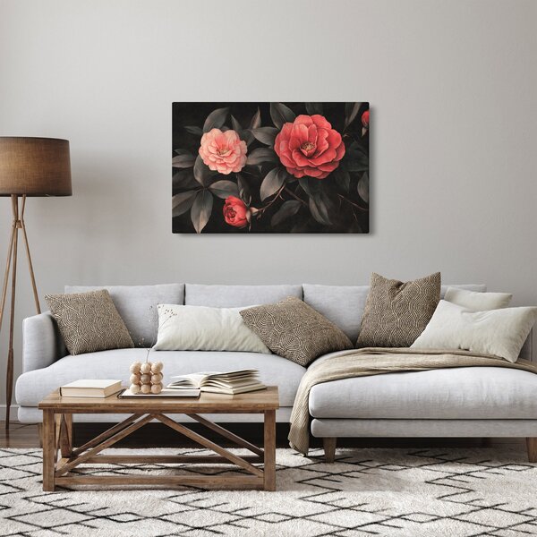 Kép - Vörös virágok sötét háttér előtt (90x60 cm)