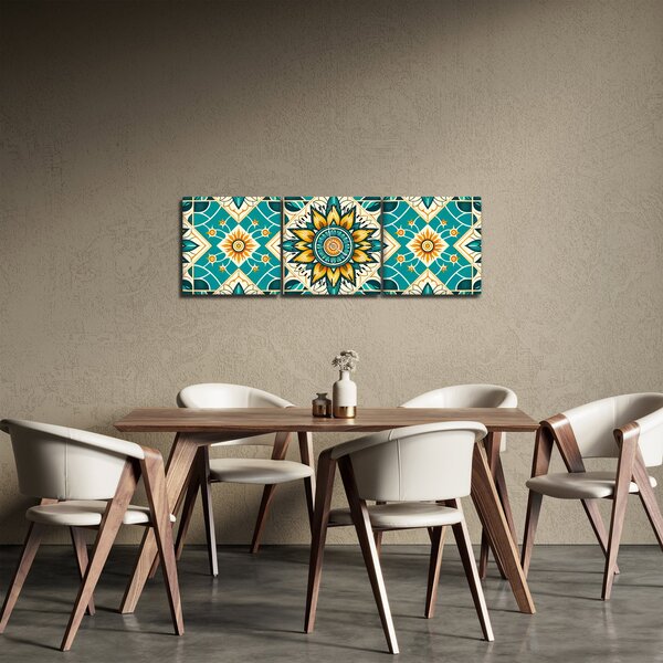 Kép - Türkiz minta (órával) (90x30 cm)