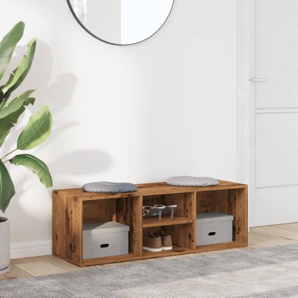Antik fa színű szerelt fa cipőtároló pad 105 x 35 x 35 cm