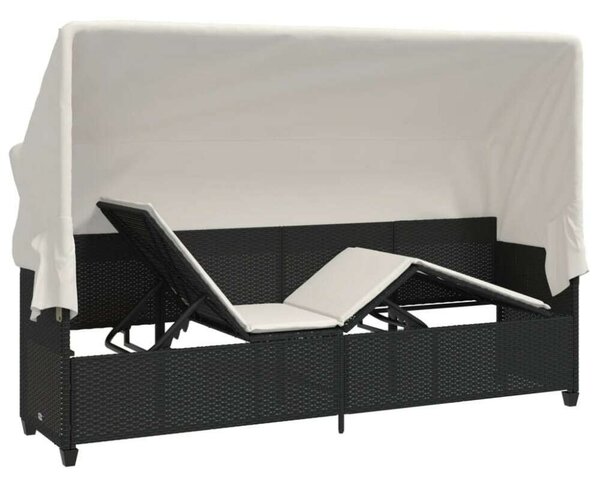VidaXL Napozóágy - Polyrattan - Fekete - 204x75x140 cm
