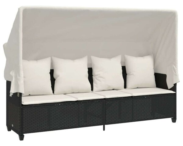 VidaXL Napozóágy - Polyrattan - Fekete - 204x75x140 cm