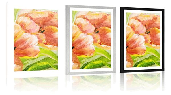 Poszter paszportuval piros tulipánok vintage kivitelben