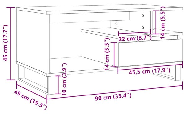Antik fa színű szerelt fa dohányzóasztal 90 x 49 x 45 cm