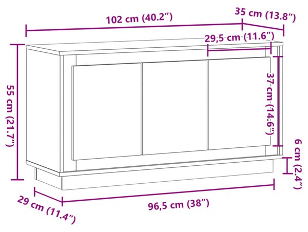 Antik fa színű szerelt fa tálalószekrény 102 x 35 x 55 cm