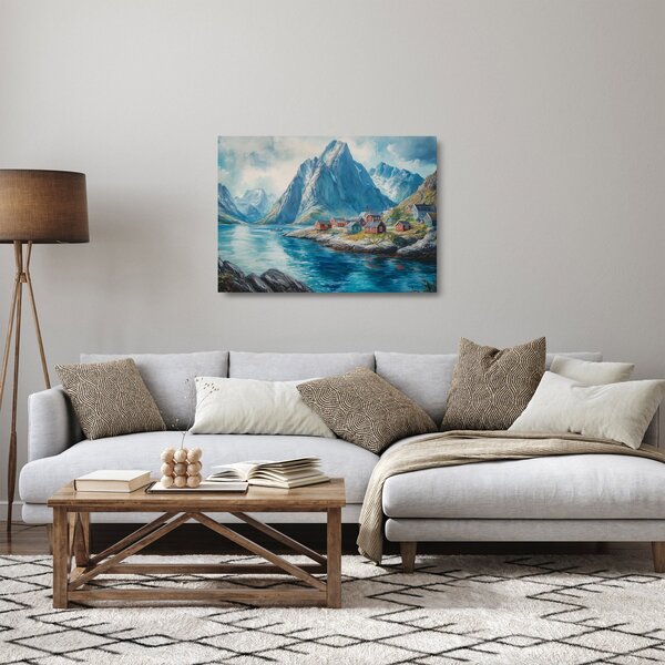 Üveg kép - Norvég falu (70x50 cm)