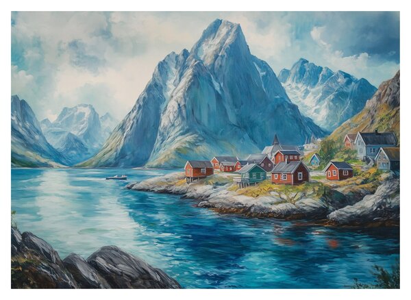 Üveg kép - Norvég falu (70x50 cm)