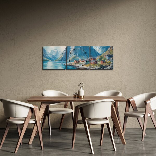 Kép - Norvég falu (órával) (90x30 cm)