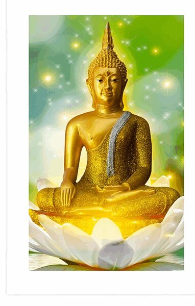 Poszter paszportuval arany Buddha lótusz virágon