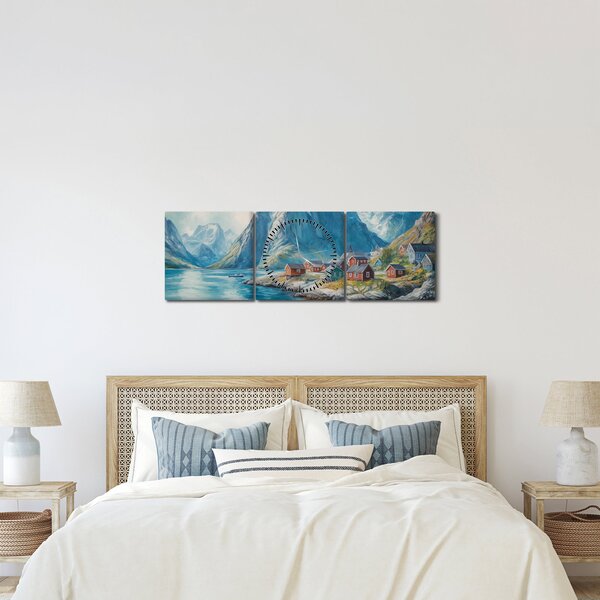 Kép - Norvég falu (órával) (90x30 cm)