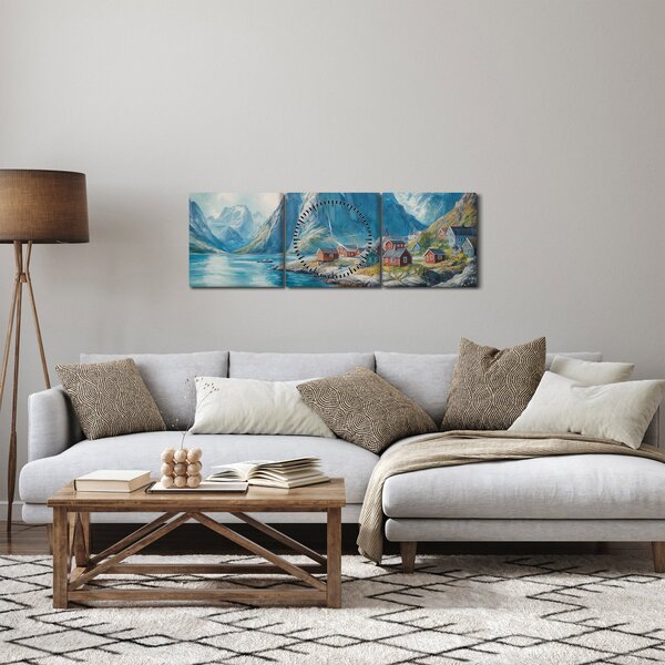 Kép - Norvég falu (órával) (90x30 cm)