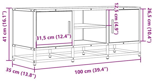 Fekete szerelt fa és fém TV-szekrény 100x35x41 cm