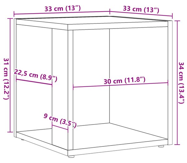 Antik fa színű szerelt fa kisasztal 33 x 33 x 34 cm