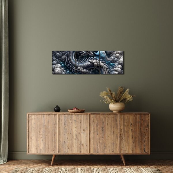 Kép – Sárkány a füstben (órával) (90x30 cm)