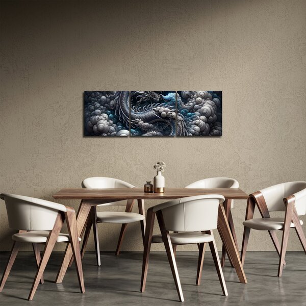 Kép – Sárkány a füstben (órával) (90x30 cm)