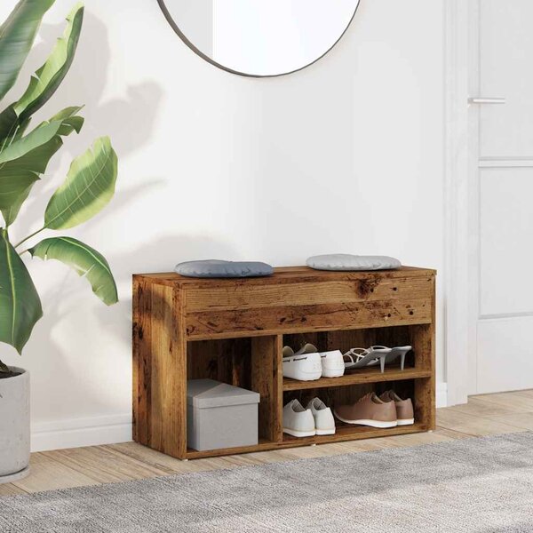 Antik fa színű szerelt fa cipőtároló pad 80 x 30 x 45 cm