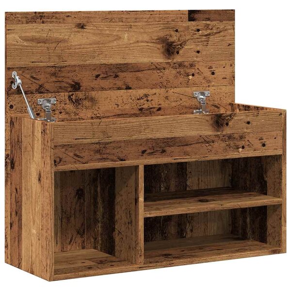 Antik fa színű szerelt fa cipőtároló pad 80 x 30 x 45 cm