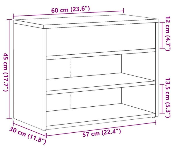 Antik fa színű szerelt fa cipőtároló pad 60 x 30 x 45 cm