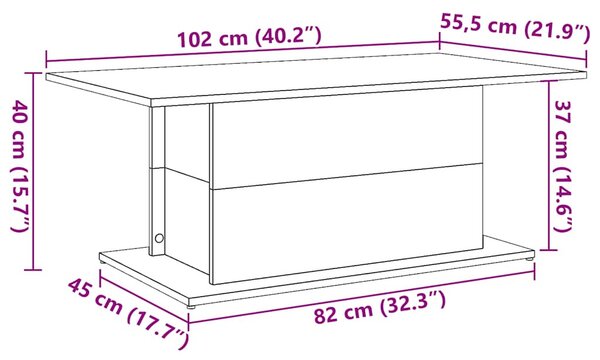 Antik fa színű szerelt fa dohányzóasztal 102 x 55,5 x 40 cm