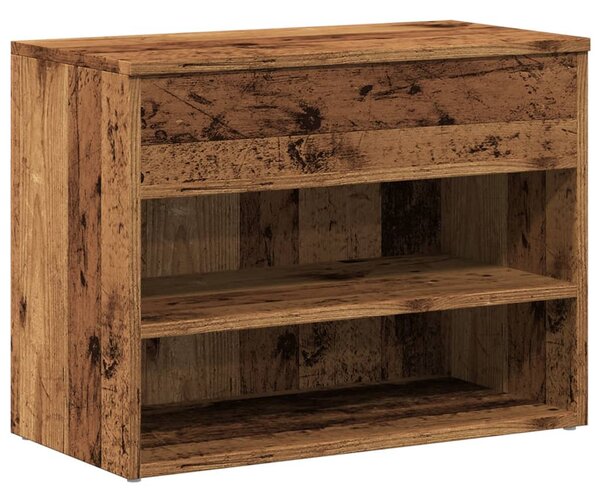 Antik fa színű szerelt fa cipőtároló pad 60 x 30 x 45 cm