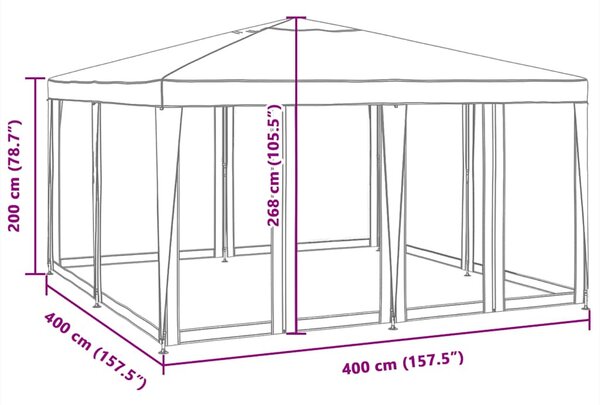 Fehér HDPE rendezvénysátor 8 hálós oldalfallal 4 x 4 m