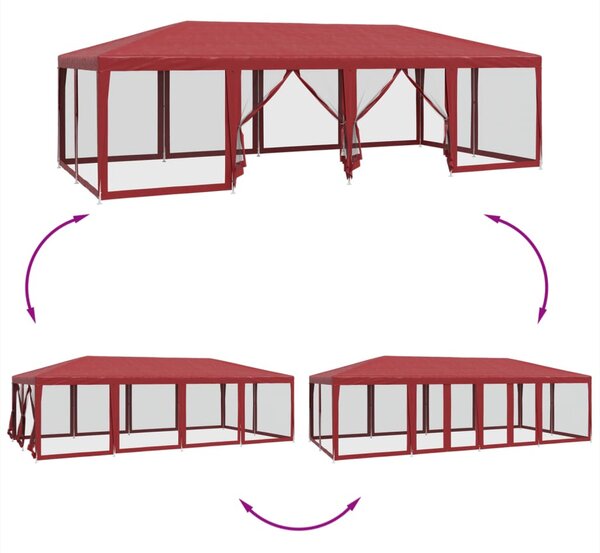 Piros HDPE rendezvénysátor 12 hálós oldalfallal 8 x 4 m