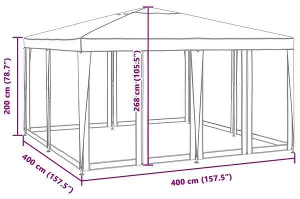 Zöld HDPE rendezvénysátor 8 hálós oldalfallal 4 x 4 m