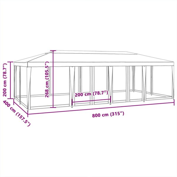 Piros HDPE rendezvénysátor 12 hálós oldalfallal 8 x 4 m