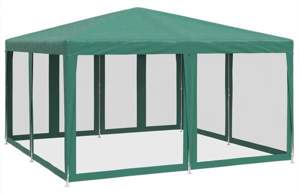 Zöld HDPE rendezvénysátor 8 hálós oldalfallal 4 x 4 m