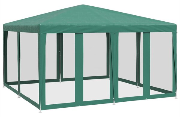 Zöld HDPE rendezvénysátor 8 hálós oldalfallal 4 x 4 m
