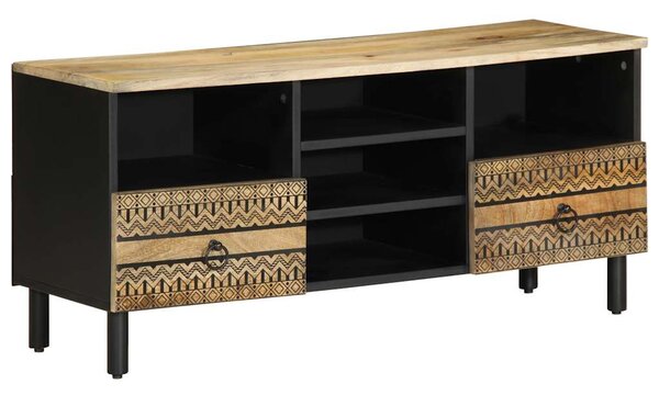 Fekete tömör nyers mangófa TV-szekrény 100 x 33,5 x 46 cm