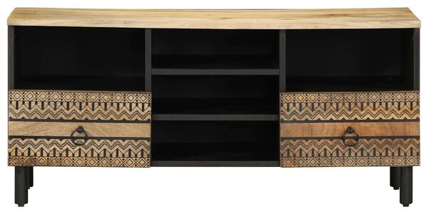 Fekete tömör nyers mangófa TV-szekrény 100 x 33,5 x 46 cm