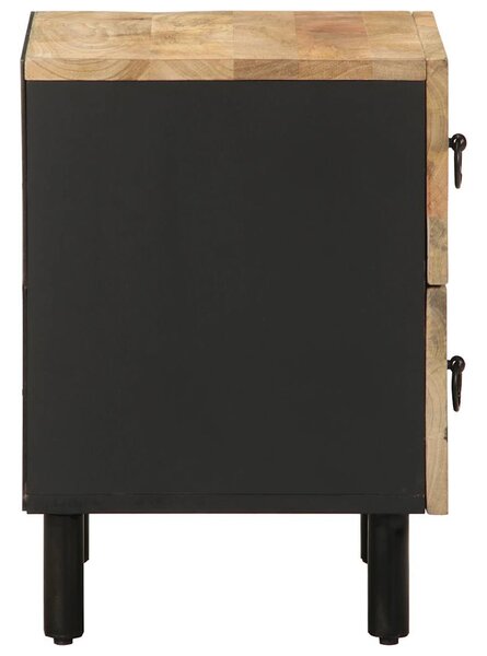 2 db fekete tömör mangófa éjjeliszekrények 40 x 33,5 x 46 cm